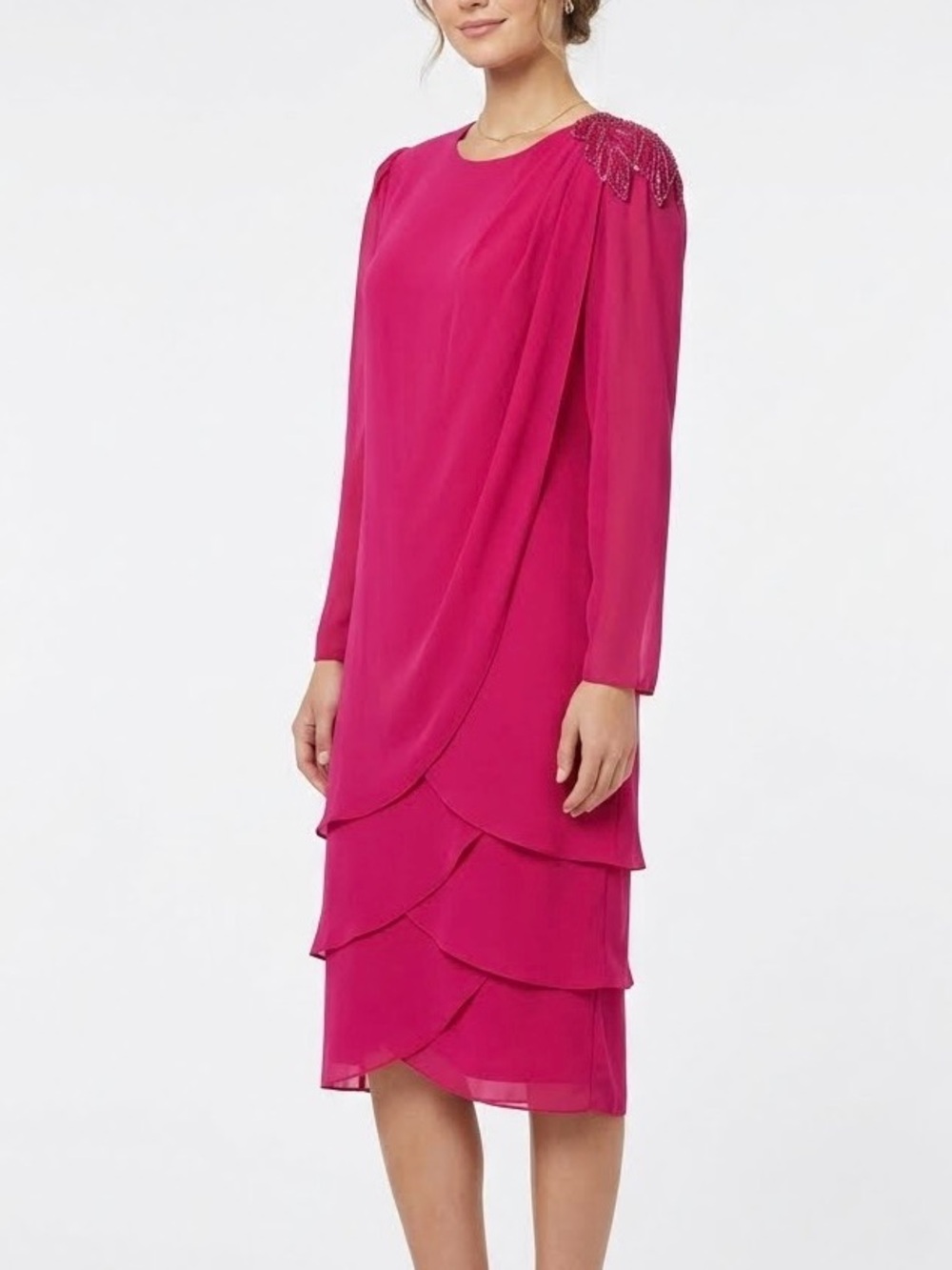 Ursula of Switzerland Fuchsia Layered Chiffon Formal Dress Plus Size 18 Vintage